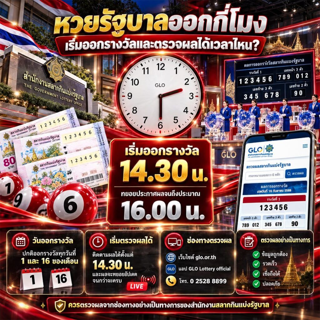 หวยรัฐบาลออกกี่โมง เริ่มออกรางวัลและตรวจผลได้เวลาไหน?