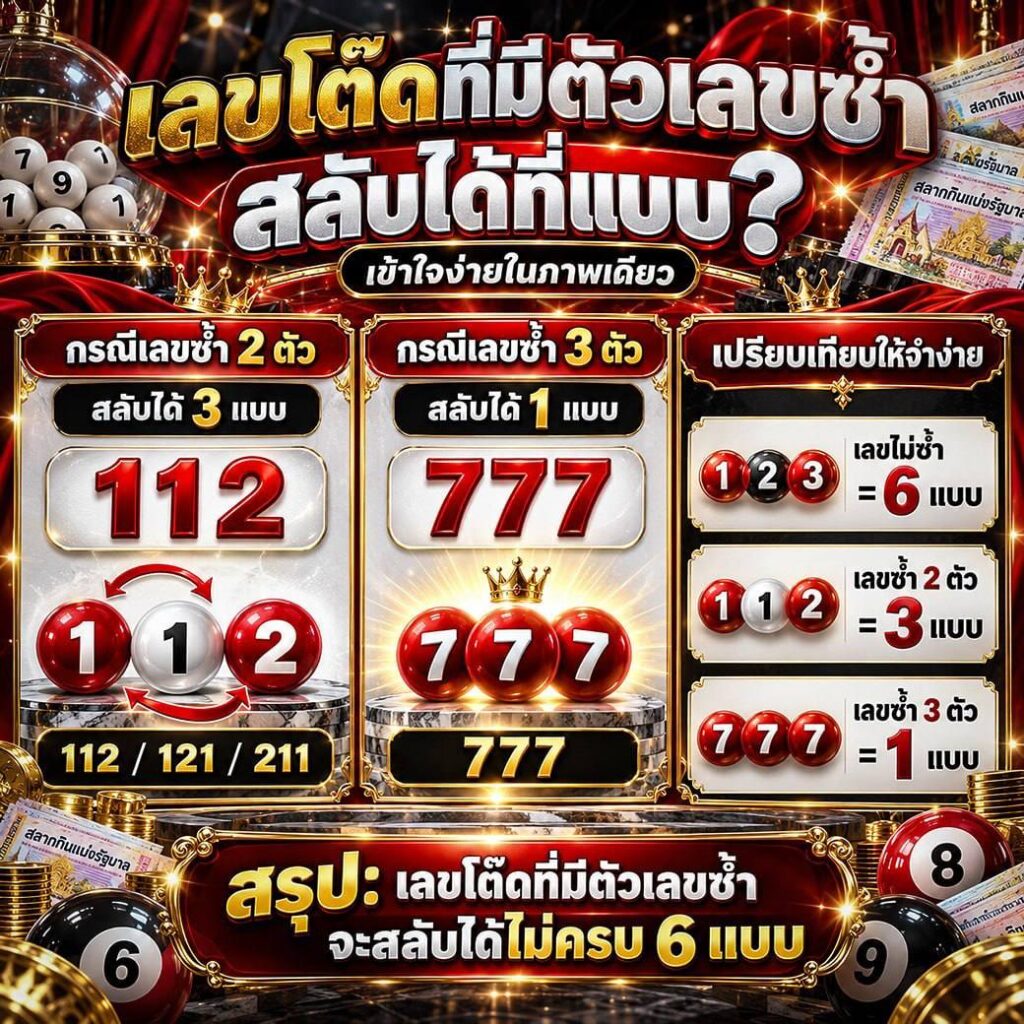 เลขโต๊ดที่มีตัวเลขซ้ำสลับได้กี่แบบ?