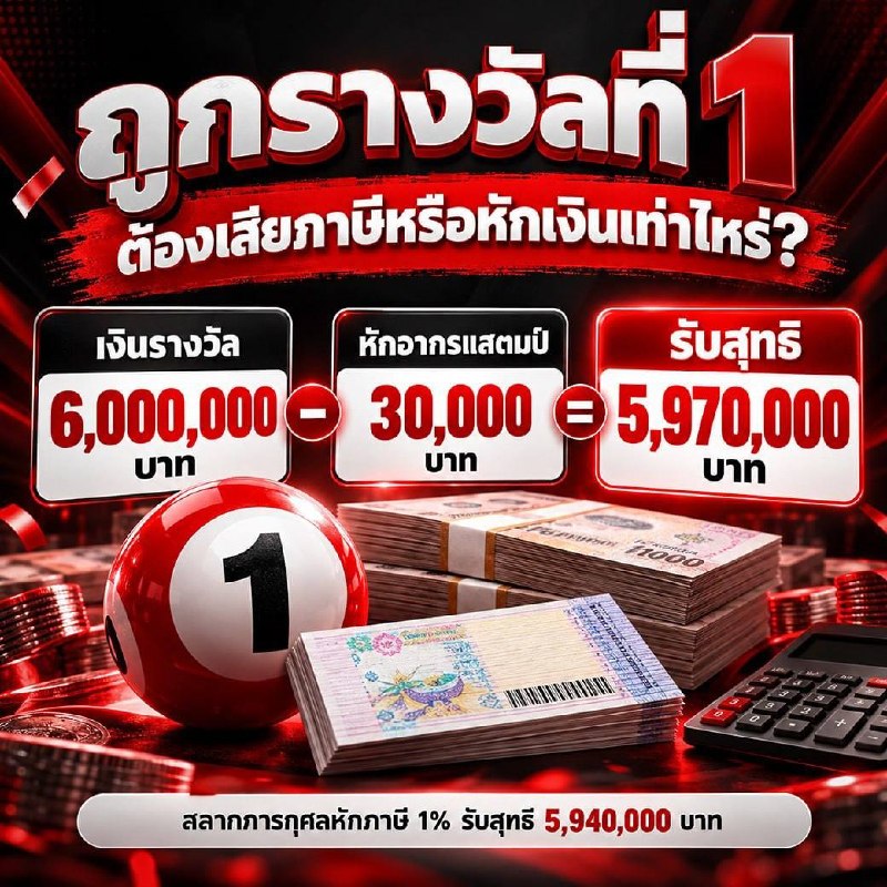 ถูกรางวัลที่ 1 ต้องเสียภาษีหรือหักเงินเท่าไหร่?